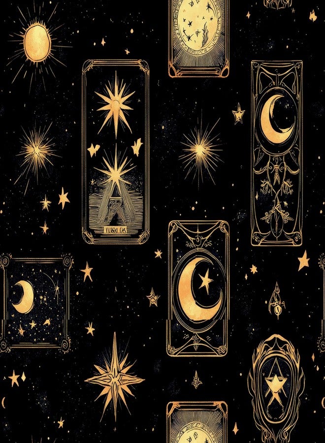 ReWallpaper 17.5in x 23ft Celestial Wallpaper Peel and Stick Removable Black Gold Moon & Stars Astrology Wallpaper Waterproof Mystical Galaxy Night Sky Wall Covering for Tarot Room Meditation Space - Image 1