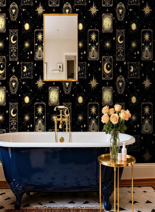 ReWallpaper 17.5in x 23ft Celestial Wallpaper Peel and Stick Removable Black Gold Moon & Stars Astrology Wallpaper Waterproof Mystical Galaxy Night Sky Wall Covering for Tarot Room Meditation Space - Image 5