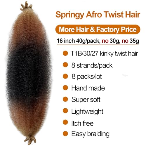 Chicmoi Springy Afro Twist Hair 1B/30/27 Ombre Marley Twist Braiding Hair 16 Inch Three Tone Ombre Twisted UP Spingy Afro Twist Braiding Hair 8 Packs Kinky Twist Hair for Locs - Image 2