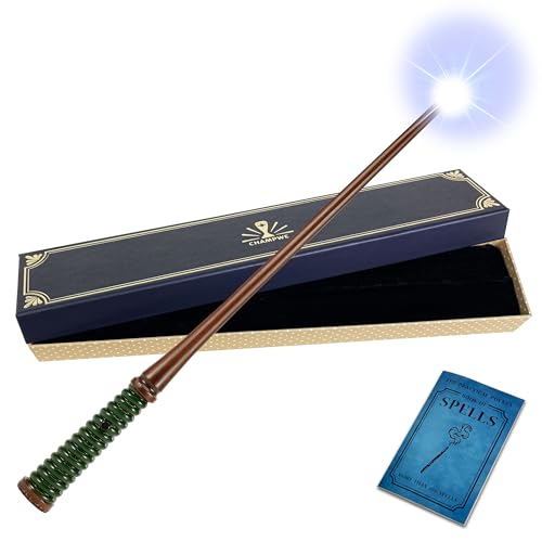 ChampWe Light Up Magic Wizard Wand Rechargeable Illuminating Toy for Kids Witch Collection Cosplay Accessories with Spellbook and Gift Box Spiral - Image 1