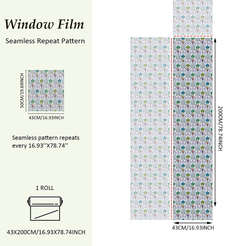 Chicskin 3D Vintage Stained Glass Window Film with Tools, Decorative Window Privacy Film for Room/Door/Home Decor, Peacock Prism, 16.93â€™â€™X78.74â€™â€™(43X200CM) - Image 5