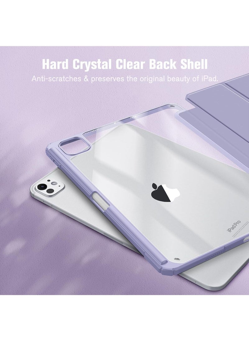 iPad Pro 11" (2024) Case - Shockproof Cover with Pencil Holder, Clear Back, Auto Sleep/Wake (Pink)