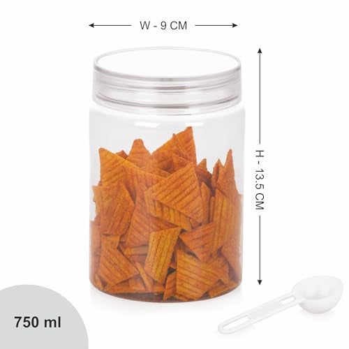 Homeor Plastic Storage Jar & Containers With Spoon, Airtight & BPA Free Containers for Kitchen Storage, Grocery Kitchen Container, Multipurpose Jar, Fridge Storage Container, 750 ML Set 6 Transparent - Image 2