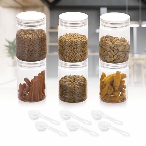 Homeor Plastic Storage Jar & Containers With Spoon, Airtight & BPA Free Containers for Kitchen Storage, Grocery Kitchen Container, Multipurpose Jar, Fridge Storage Container, 750 ML Set 6 Transparent - Image 3
