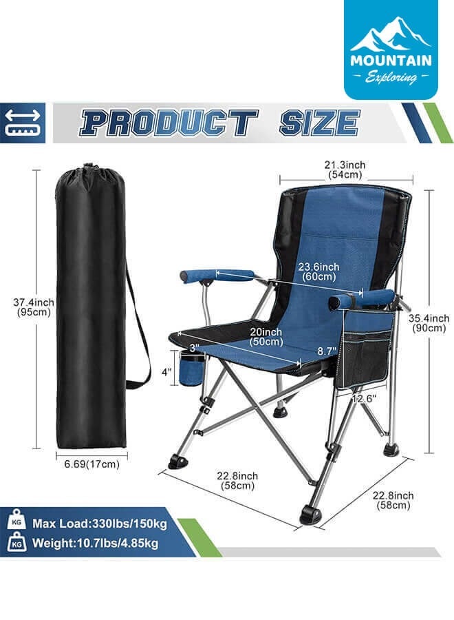Camping Folding Chair, Outdoor Armchair With Side Storage Bag And Cup Holder, Fishing Chair