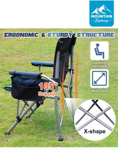 MOUNTAIN EXPLORING Camping Folding Chair, Outdoor Armchair With Side Storage Bag And Cup Holder, Fishing Chair  - Image 3