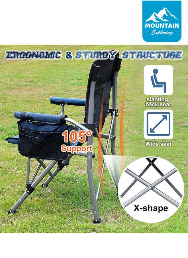 MOUNTAIN EXPLORING Camping Folding Chair, Outdoor Armchair With Side Storage Bag And Cup Holder, Fishing Chair  - Image 3