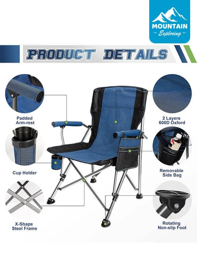 Camping Folding Chair, Outdoor Armchair With Side Storage Bag And Cup Holder, Fishing Chair