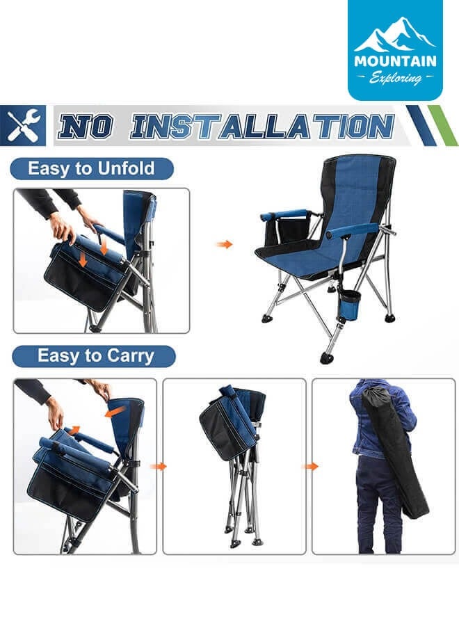 Camping Folding Chair, Outdoor Armchair With Side Storage Bag And Cup Holder, Fishing Chair