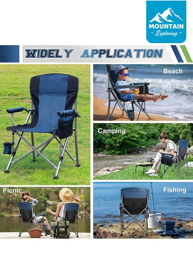 MOUNTAIN EXPLORING Camping Folding Chair, Outdoor Armchair With Side Storage Bag And Cup Holder, Fishing Chair  - Image 4