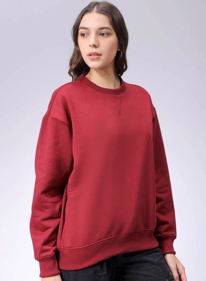 Freehand Women Boxy Fit Solid Crew Neck Long Sleeve Oversized Sweatshirt