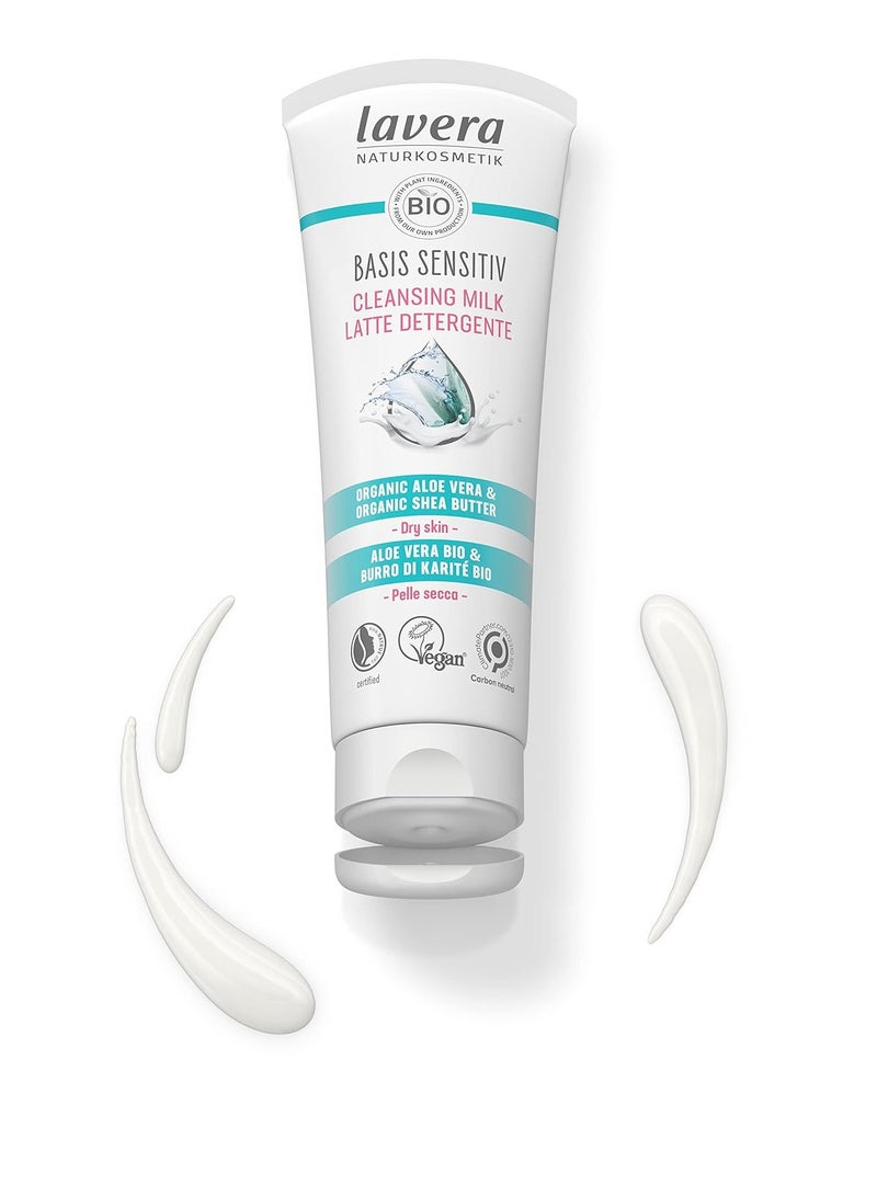 lavera lavera Basis Sensitive Cleansing Milk - Facial Cleanser with Organic Aloe Vera & Shea Butter for Soft Skin - Make Up Remover - Face Wash - PETA Certified - Vegan - Made in Germany - 4.3 Fl Oz - Image 2