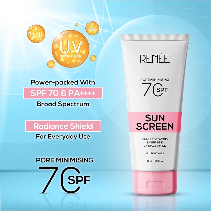 Renee واقي شمس رينيه لتقليل المسام SPF 70 مع 2 نياسيناميد لجميع أنواع البشرة 2 ببتيد 3 فيتامينات متعددة 50 مل عبوة من 2 - Image 2