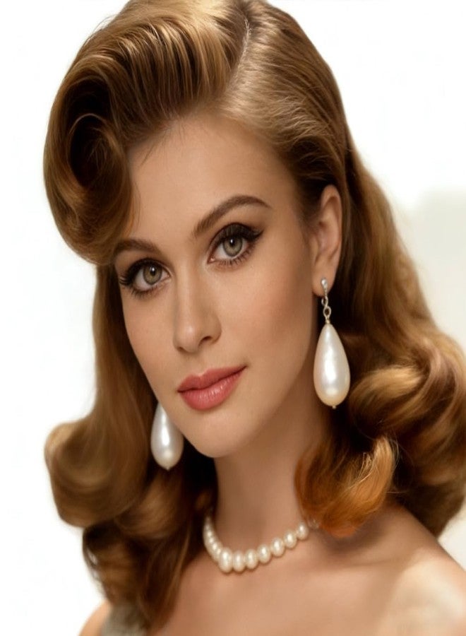 Tseses Brown Wigs for Women 40s 50s Hollywood Big Wave Wigs Synthetic Curly Vintage Wig for Party Halloween Costume Use - Image 1