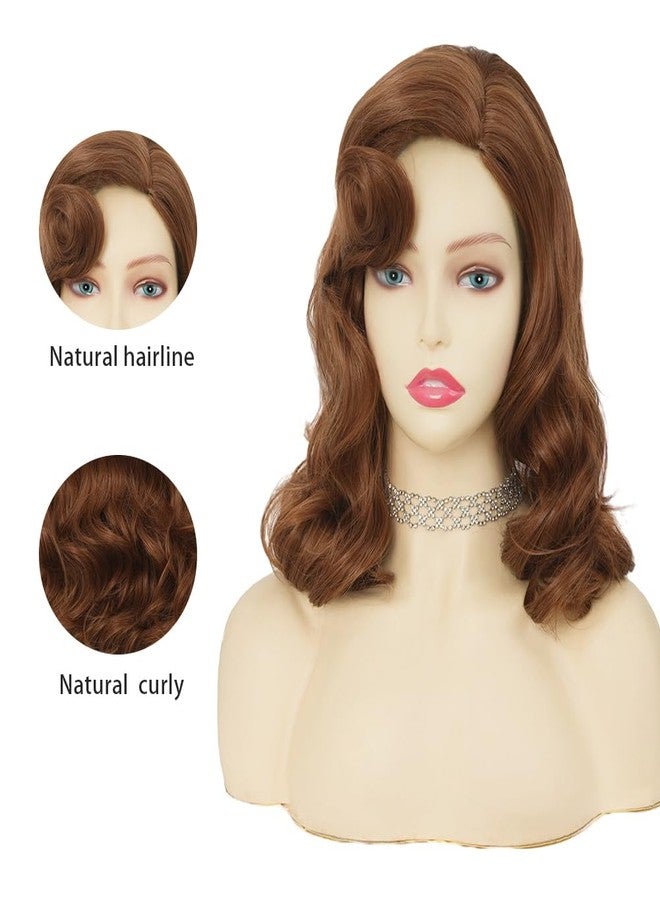 Tseses Brown Wigs for Women 40s 50s Hollywood Big Wave Wigs Synthetic Curly Vintage Wig for Party Halloween Costume Use - Image 3