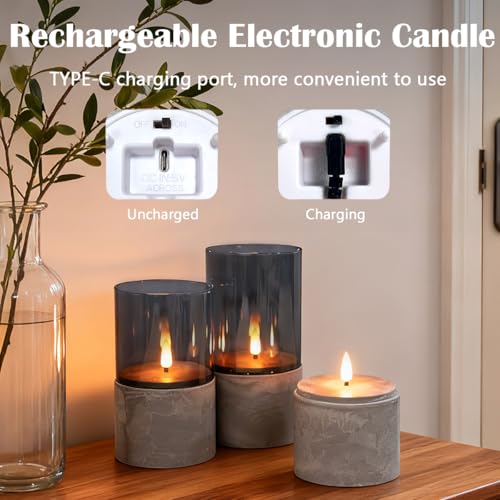 LEDHOLYT Rechargeable Marble Flameless Candles, Gray Glass LED Pillar Candle with Remote & Timer,Decorative Candles for Living Room, Bedroom, Holiday Décor & Gifts for Women,Set of 3 - Image 4