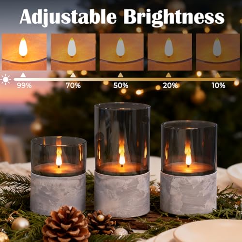 LEDHOLYT Rechargeable Marble Flameless Candles, Gray Glass LED Pillar Candle with Remote & Timer,Decorative Candles for Living Room, Bedroom, Holiday Décor & Gifts for Women,Set of 3 - Image 3