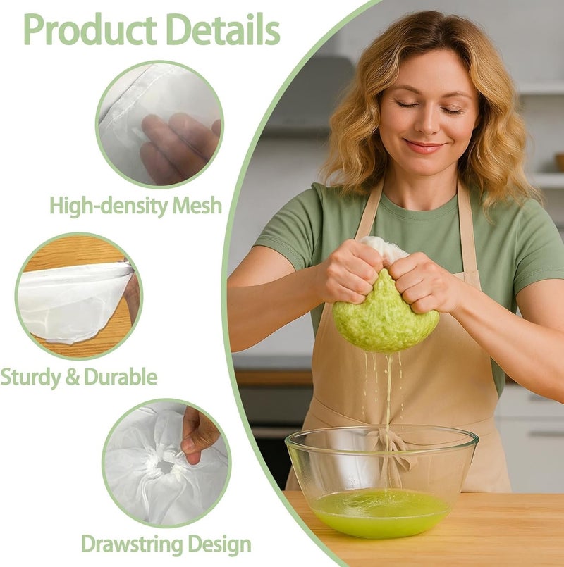 fernfern 6 Pack Reusable Nylon Mesh Strainer Bags, Ultra Fine Cheese Cloth Filter Bags in 3 Sizes Small Medium Large, Nut Milk and Juice Strainer for Coffee Soy Milk Yogurt and Cheese Making - Image 3