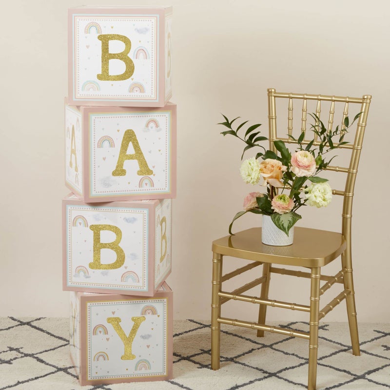 Kate Aspen Boho Rainbow Baby Block Box Photo Prop Decoration & Nursery DÃ©cor (Set of 4 Spells BABY) - Image 2