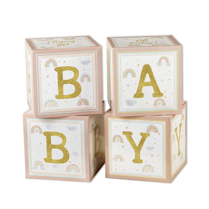 Kate Aspen Boho Rainbow Baby Block Box Photo Prop Decoration & Nursery DÃ©cor (Set of 4 Spells BABY) - Image 1