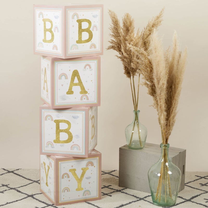 Kate Aspen Boho Rainbow Baby Block Box Photo Prop Decoration & Nursery DÃ©cor (Set of 4 Spells BABY) - Image 5