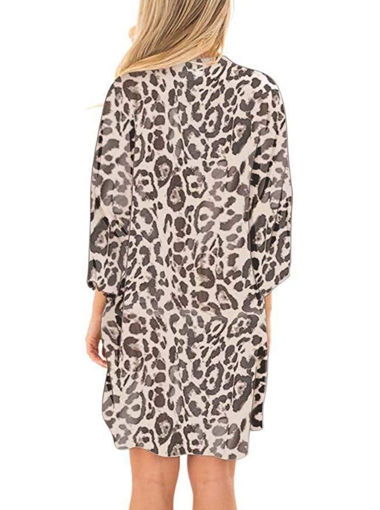 Camisunny Women Short Sleeve Leopard Tops for Summer Cardigan Printed Casual Kimono Coat Blouse Size XL - Image 4