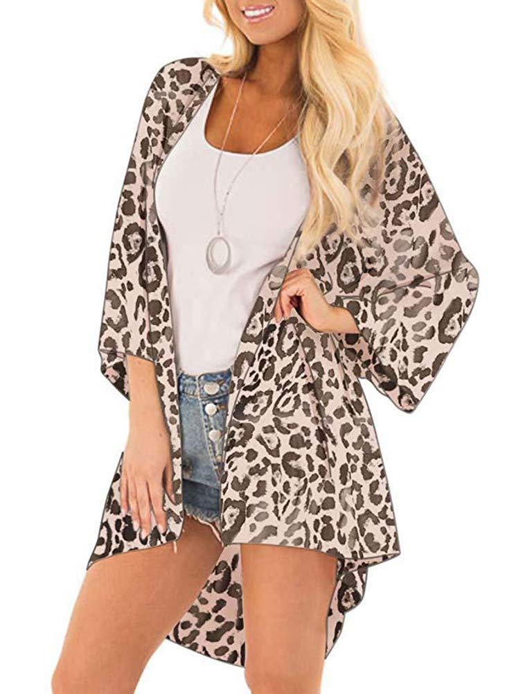Camisunny Women Short Sleeve Leopard Tops for Summer Cardigan Printed Casual Kimono Coat Blouse Size XL - Image 2