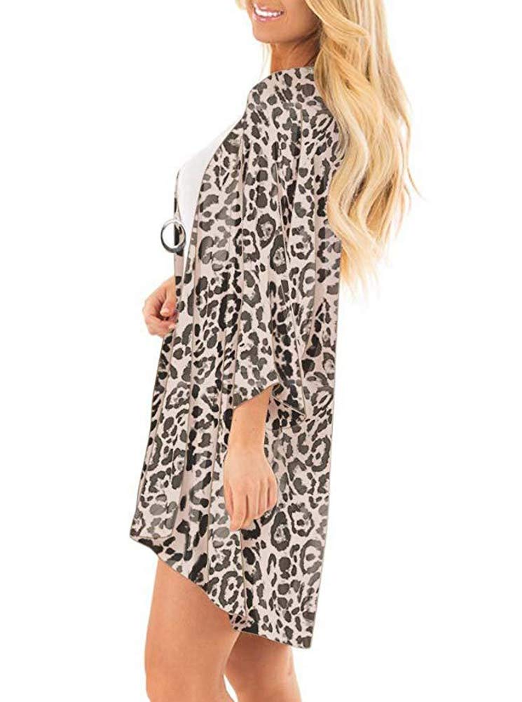 Camisunny Women Short Sleeve Leopard Tops for Summer Cardigan Printed Casual Kimono Coat Blouse Size XL - Image 3