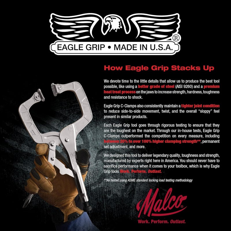 MALCO Eagle Grip by LP11SP 11 in. Locking C-Clamp with Swivel Pads - Image 3