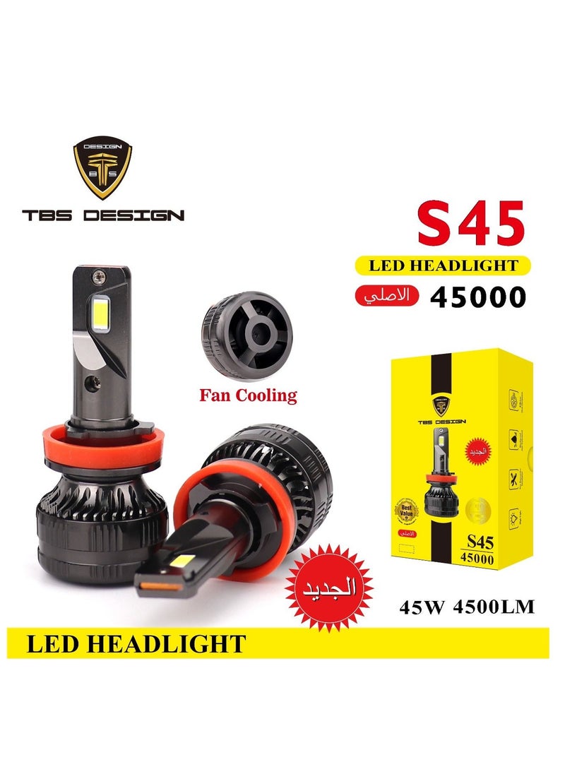 TBS DESIGN TBS DESIGN S45 9005 LED Headlight Bulbs 90W Original power with Color Temperature 6500K Lumes 90000LM Diamond White Headlamp Conversion Kit Plug and Play IP65 Waterproof 2 Pack 