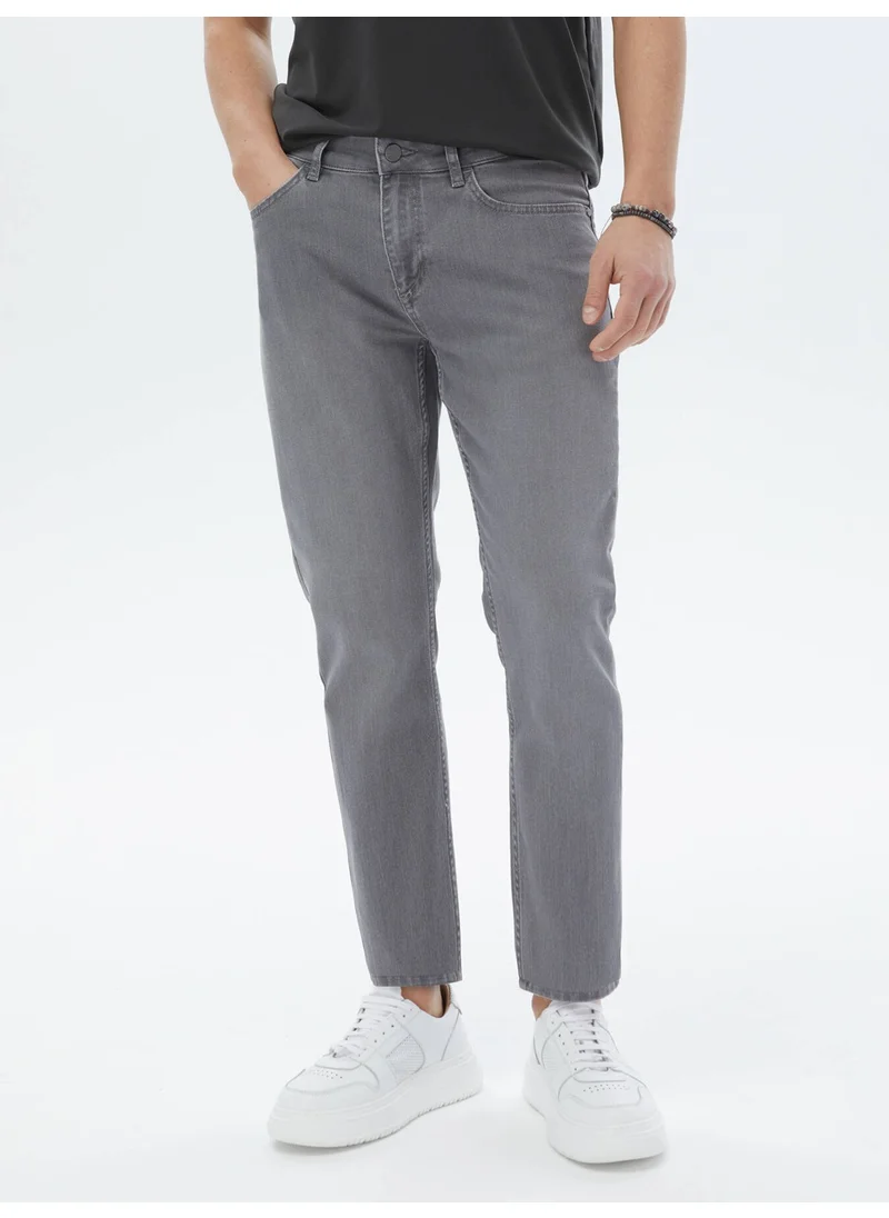 Kip Grey Slim Fit Denim Cotton Blend Trousers