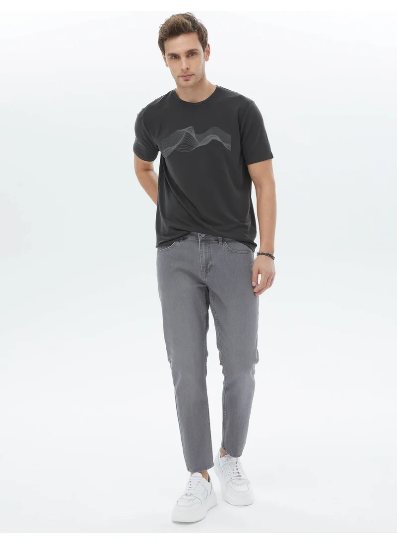 Kip Grey Slim Fit Denim Cotton Blend Trousers