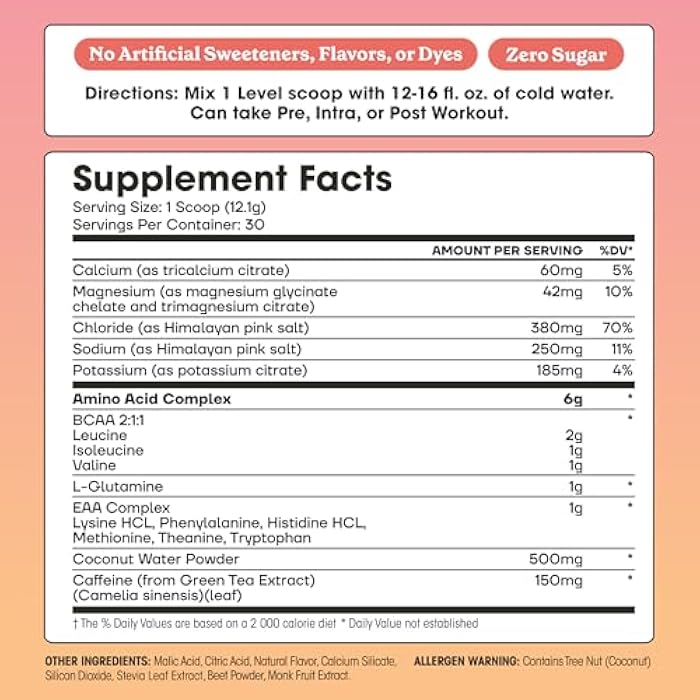 Fit & Lean Amino Hydration Plus Energy, Pre Workout Powder, 6g Vegan Essemtial Amino Acids, EAA, BCAA, Glutamine, Electrolytes & Natural Caffeine, Pink Lemonade, 30 Serve - Image 2