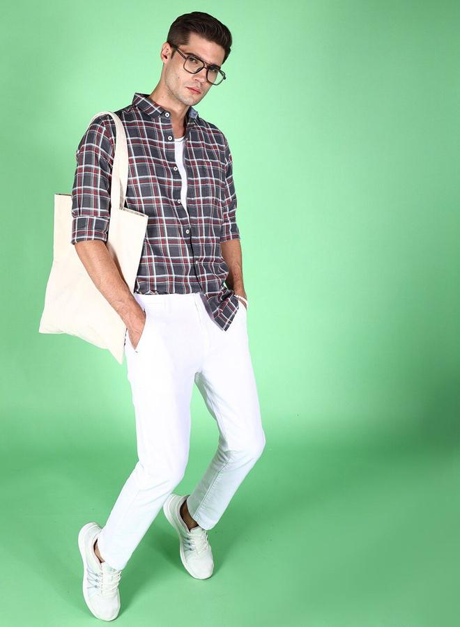 تايك تو قميص كاجوال رجالي كاروهات رمادي بياقة سبيد من هارد سودا - Image 4