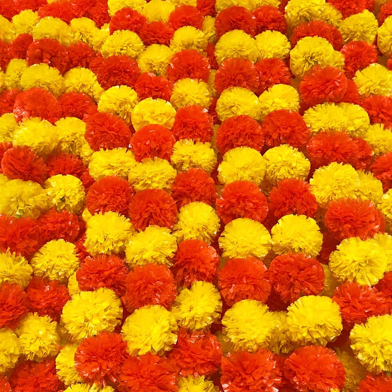 TWITTOOLS 4 Pcs Long Marigold Garland for Decoration, 5 Feet Artificial Yellow Red Marigold Flowers Indian Pooja Diwali Home Wedding Mantle Decor - Image 1