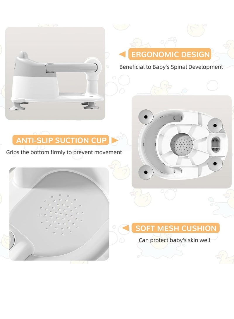 Gonice Baby Bath Seat for Babies 6 Months & Up,Non-Slip Baby Bath Tub Chair for Newborn,Baby Bath Tub Seat, Bath Chair for Baby,Sit Up Bathtub Seat with Suction Cups Soft Cushion for Shower(Grey) - Image 2