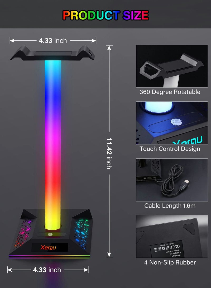 Excefore RGB Gaming Headphone Stand - Headset Stand with 3.5mm AUX and 2 USB Ports, Headset Holder Headphones Hanger Base for Gamers Desktop Table Game Earphone Accessories  - Image 5