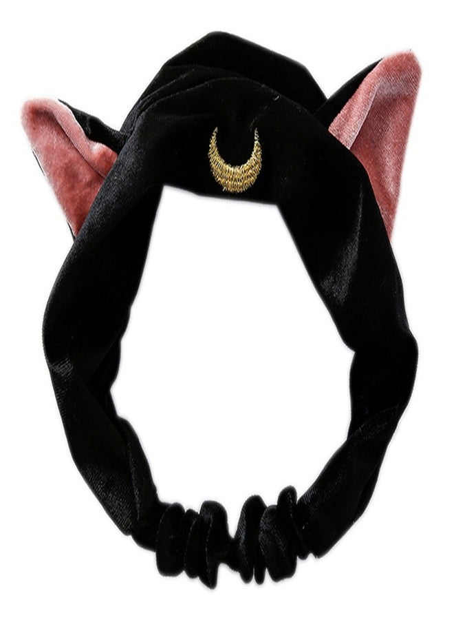 Patiky Moon Cat Ears Makeup Cosmetic Shower Elastic Hair Band Headband for Women Men Girls Head Wrap Accessories TS12 (Black) - Image 1
