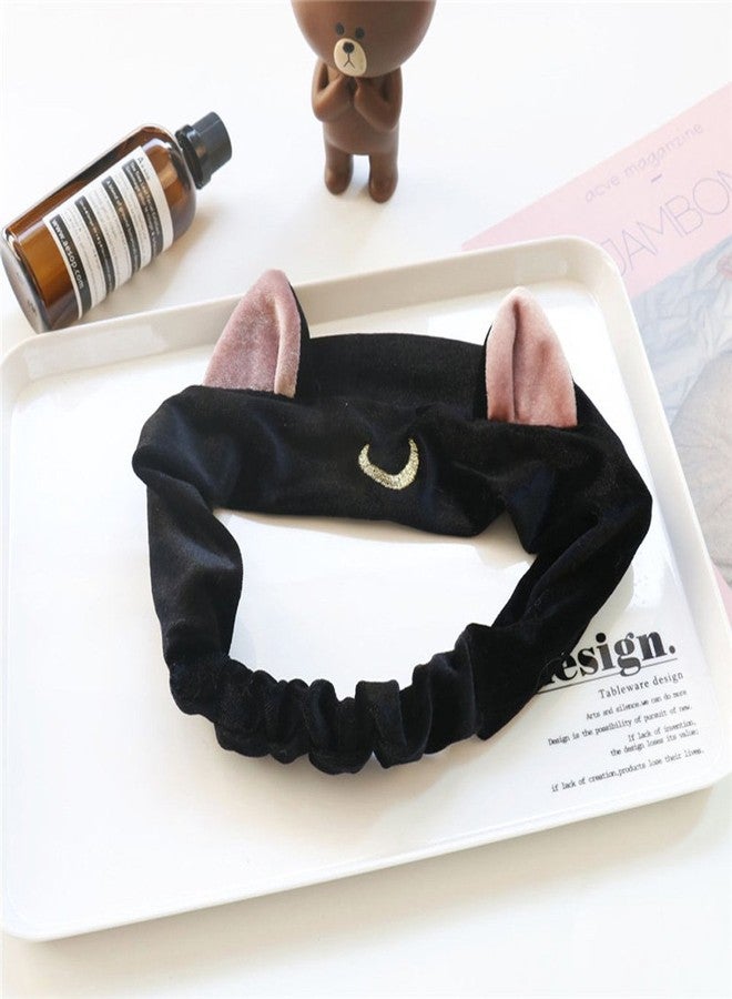 Patiky Moon Cat Ears Makeup Cosmetic Shower Elastic Hair Band Headband for Women Men Girls Head Wrap Accessories TS12 (Black) - Image 4