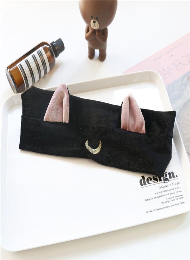 Patiky Moon Cat Ears Makeup Cosmetic Shower Elastic Hair Band Headband for Women Men Girls Head Wrap Accessories TS12 (Black) - Image 5