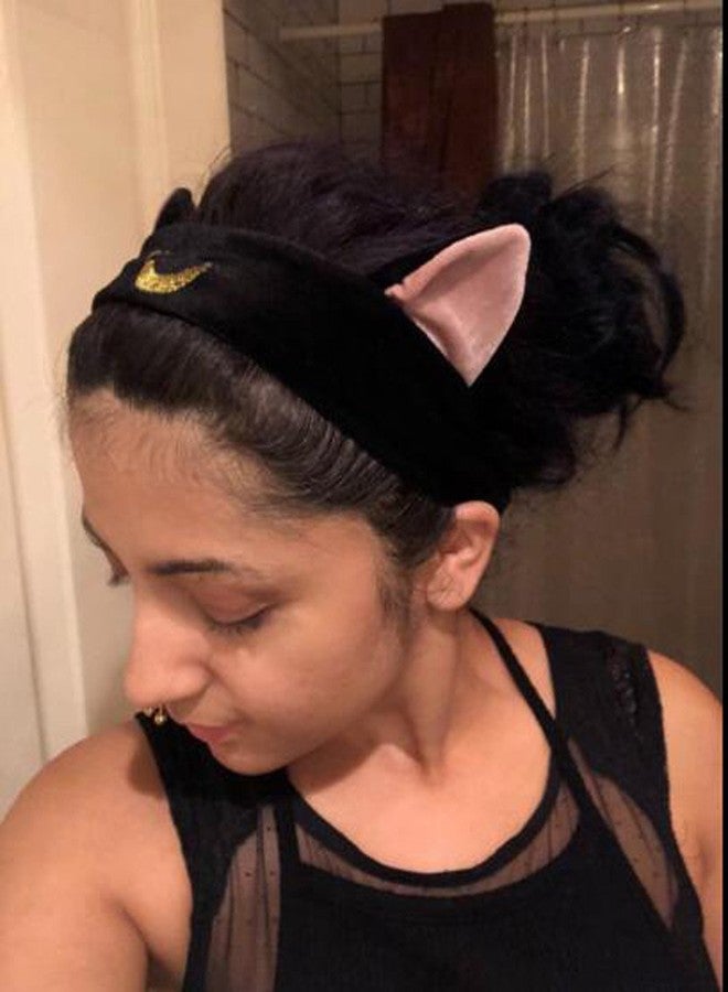 Patiky Moon Cat Ears Makeup Cosmetic Shower Elastic Hair Band Headband for Women Men Girls Head Wrap Accessories TS12 (Black) - Image 3