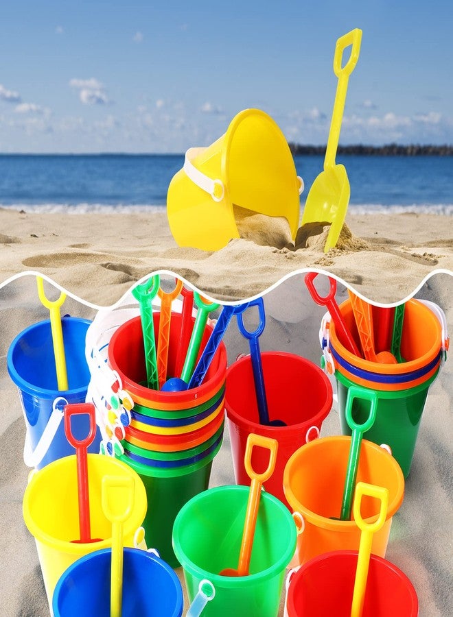 Woanger Set of 36 Beach Pails, Buckets and Shovels - 5 Inch Sand Play Set - Colorful Plastic Beach Buckets - Sand Castle Kit for Boys and Girls Birthday Party Favor - Image 4