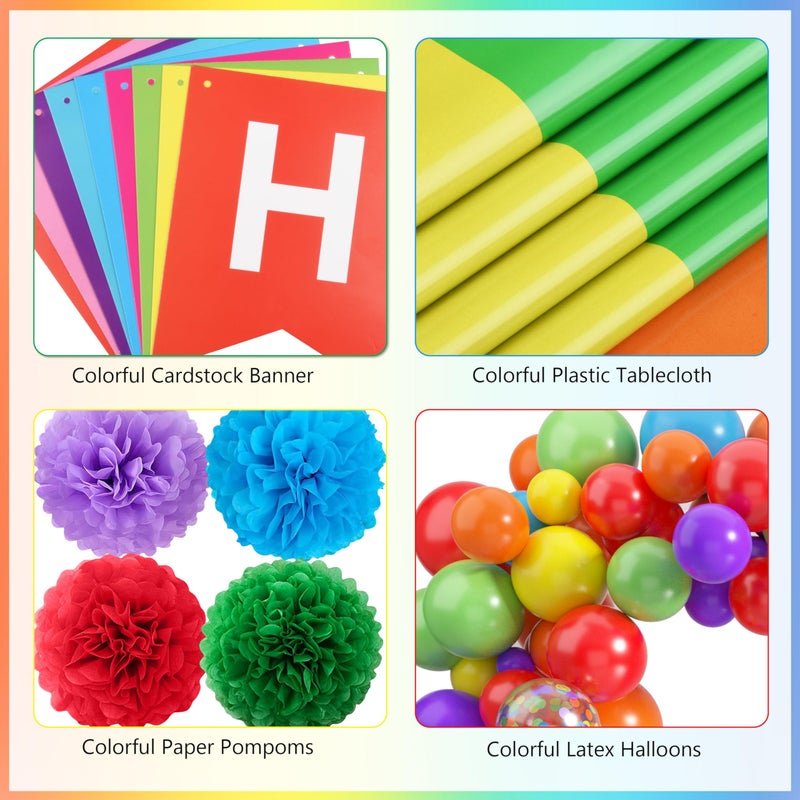 THAWAY Rainbow Birthday Decorations, 104Pcs Colorful Birthday Party Decorations for Boys and Girls, Rainbow Party Supplies Colorful Streamers Party Decors Set, Birthday Party Backdrop - Image 3