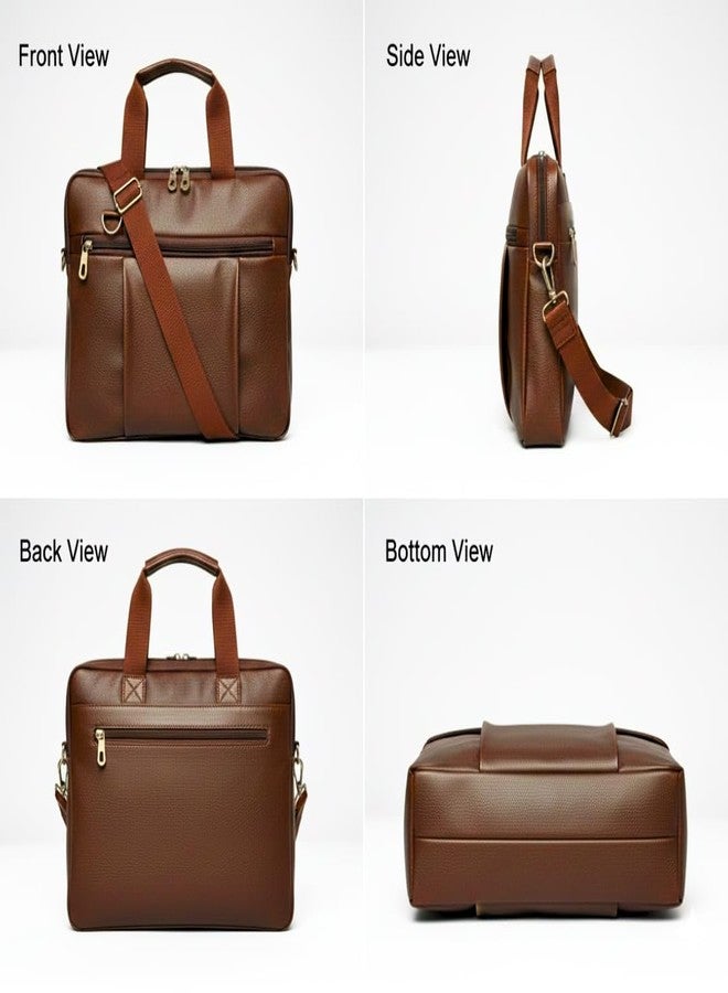 XIKKART Laptop Bag for Men & Women, Office & Business Use | Fits Up to 15.6 Inch Laptop | Padded Compartment, Adjustable Strap, Multiple Organisers | Formal Casual Unisex Shoulder Bag for Work (Brown) - Image 4