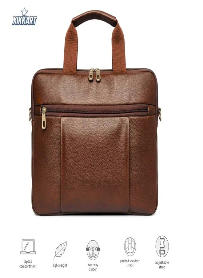XIKKART Laptop Bag for Men & Women, Office & Business Use | Fits Up to 15.6 Inch Laptop | Padded Compartment, Adjustable Strap, Multiple Organisers | Formal Casual Unisex Shoulder Bag for Work (Brown) - Image 3