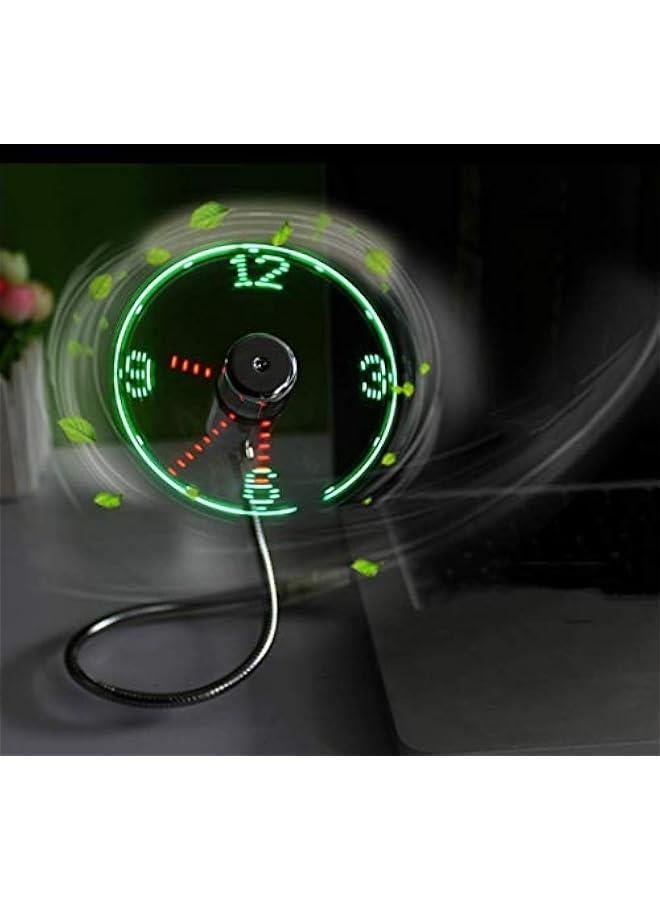 Loquat Portable USB Fan with Clock and LED Light Display for Laptop Office Home Travels - 90mm Mini Gooseneck Fan Powered by USB - Image 1