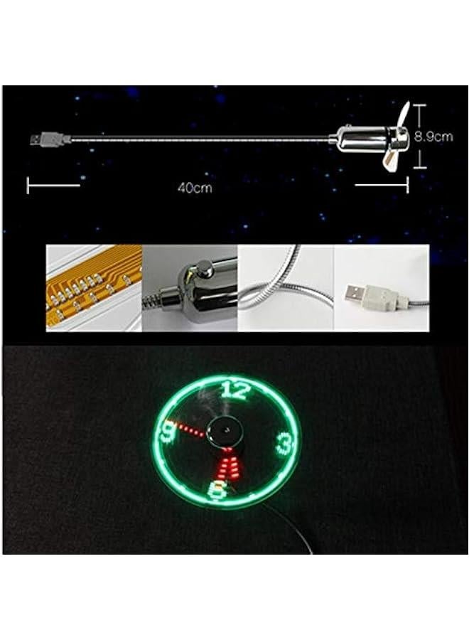 Loquat Portable USB Fan with Clock and LED Light Display for Laptop Office Home Travels - 90mm Mini Gooseneck Fan Powered by USB - Image 3