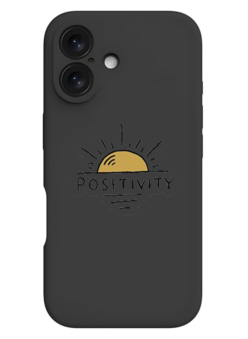 Theodor iPhone 16 Black Protective Slim Fit Case Liquid Silicone Cover with Full Body Protection Anti-Scratch Shockproof Case For iPhone - Positivity - Image 1
