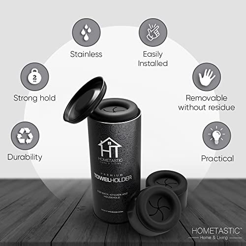 hometastic Set of 4 Premium Towel Holders for Bathroom, Kitchen and Household - Stainless Steel Tea Towel Holder - Towel Hook Round - Self-Adhesive - No Drilling (Black Matte) - Image 4