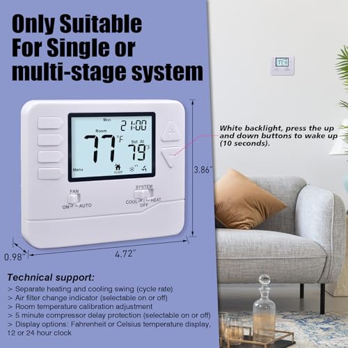 Heagstat 5-1-1 Day Programmable Thermostat for Home Conventional Single or Multistage Systems, up to 2 Heat/ 2 Cool, (with White Backlight) - Image 3